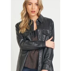 Dex Faux Leather Black Shacket